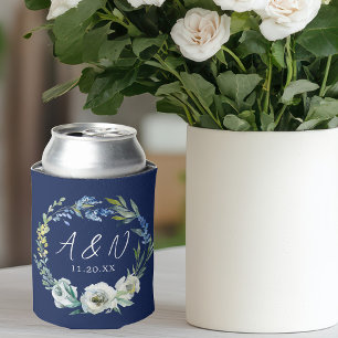 Porta-lata Marinho Elegante Casamento no inverno Monograma Fl