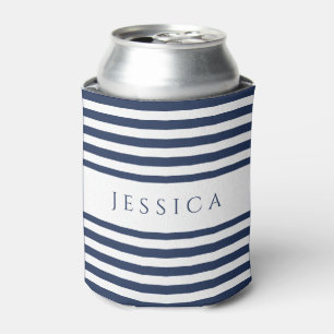 Porta-lata Marinho Moderno Blue Striped Custom Name