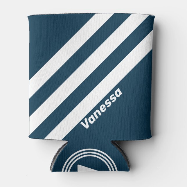 Porta-lata Marinho Retroativo Três Fitas com Nome (Frente)