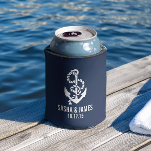 Porta-lata Marinho & White NMaritime Rope & Anchor Weding Fav