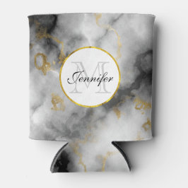 Porta-lata Mármore Branco Moderno com Monograma Dourado de Fi