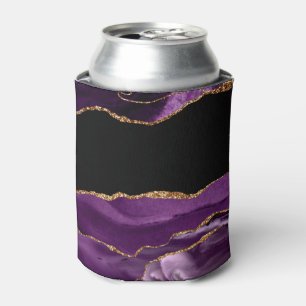 Porta-lata Mármore Preto Violeta Ágata Glam Glitter Dourado