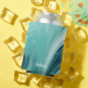 Porta-lata Mármore Teal de Onda do Oceano Personalizado