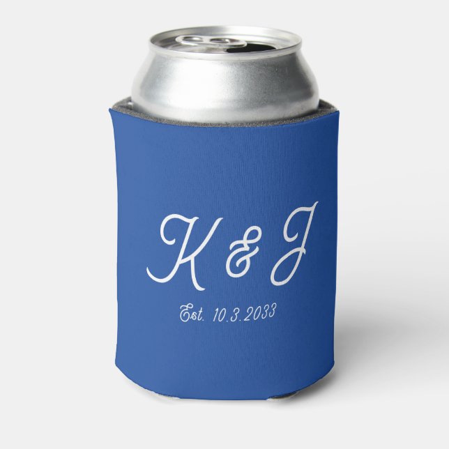 Porta-lata Marseille Bleu Wedding Favor Monogrammed (Can Back)