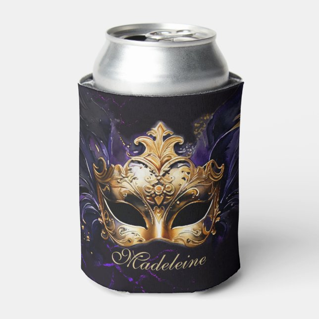 Porta-lata Máscara de Mascarada Dourada Roxa Dramática Lembra (Can Front)