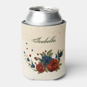 Porta-lata matrimônio laranja queimado e flores de marinho
