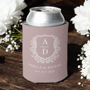 Porta-lata Mauve Botanical Crest Modern Monograma Casado