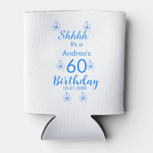Porta-lata Mauve branco azul shhhh 60.º aniversário nome flor