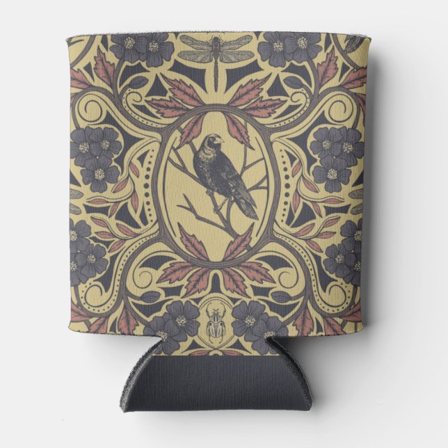 Porta-lata Mauve, Tan & Cinza Crow & Dragonfly Floral (Frente)