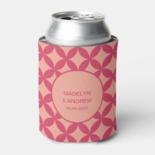Porta-lata Médio Século Mod Geométrico Retro Casamento Rosa (Can Front)