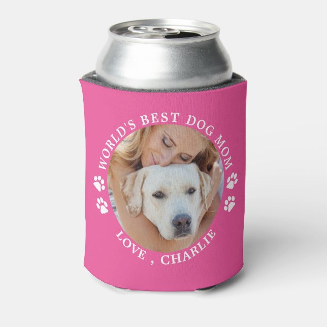 Porta-lata Melhor Cachorro Mãe Foto Pet Personalizada Rosa (Can Back)