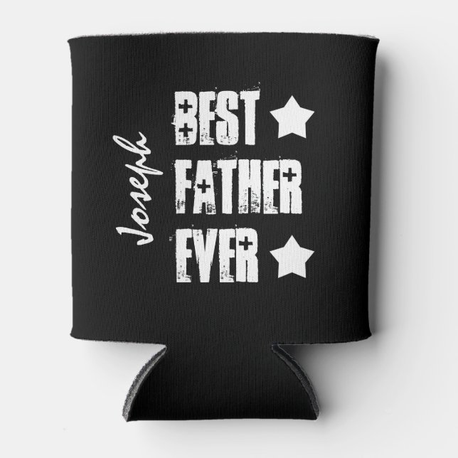 Porta-lata Melhor PAI Alguma Vez Preto White Stars Nome Perso (Frente)