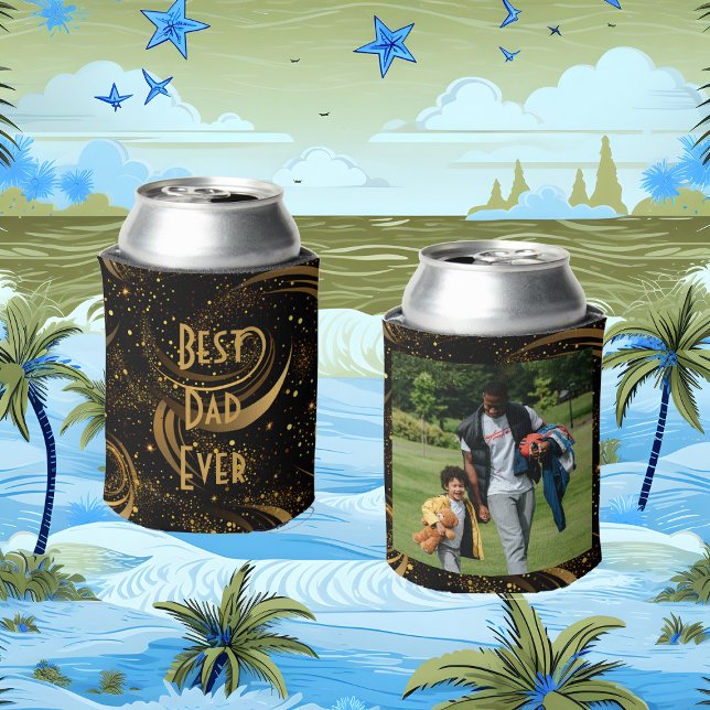 Porta-lata Melhor Pai De Caligrafia Negra De Leafia Dourada (Best Dad Ever Gold Leafy Black Swirls Calligraphy Can Cooler)