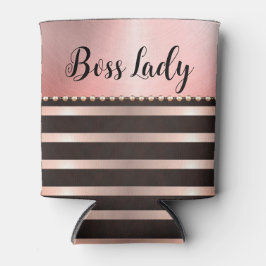 Porta-lata Menina de chefe com risca rosa elegante