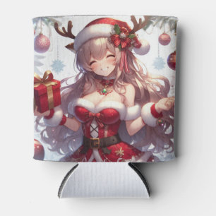 Porta-lata Menina de Natal de animação bonita