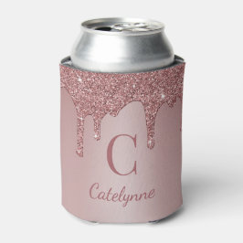Porta-lata Menina Rosa Dourado Brilho Glitter Gotas Monograma