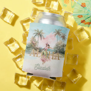 Porta-lata Menina Tropical do Hula Aloha Havaí Personalizado 