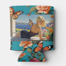 Porta-lata Meninas Louras Monarch Borboletas Floral Paraíso