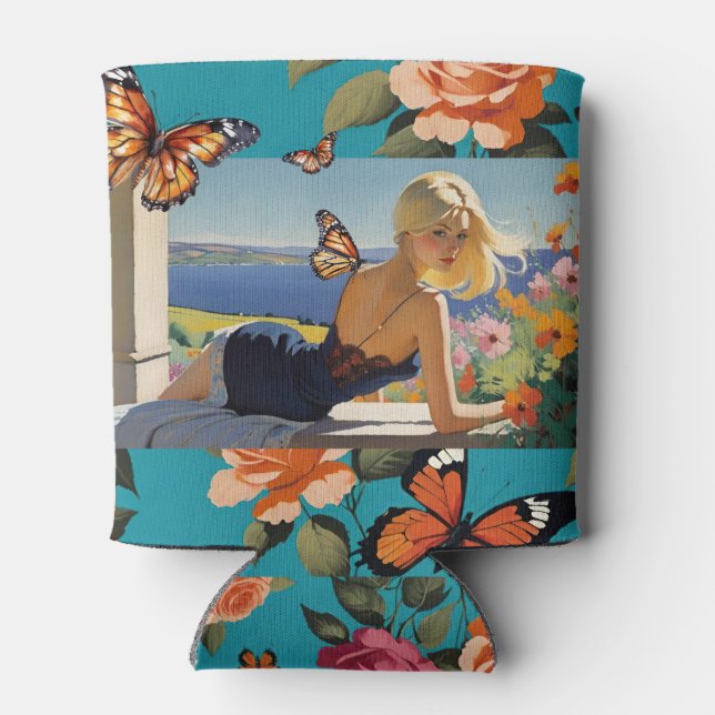 Porta-lata Meninas Louras Monarch Borboletas Floral Paraíso (Traseira)