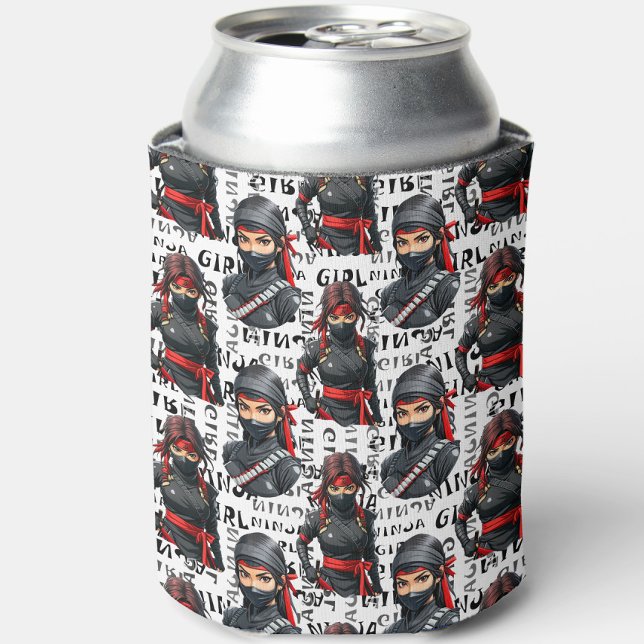Porta-lata Meninas Ninja Anime com Design de Padrão de Texto (Criador carregado)