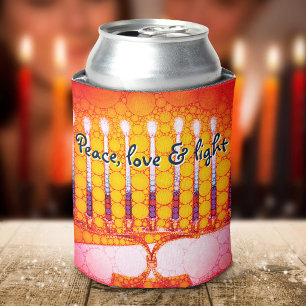 Porta-lata Menorá de Hanukkah Laranja Vermelho Artesanal Paz 