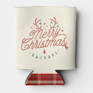 Porta-lata Merry Christmas Check Xadrez Personalised Reindeer