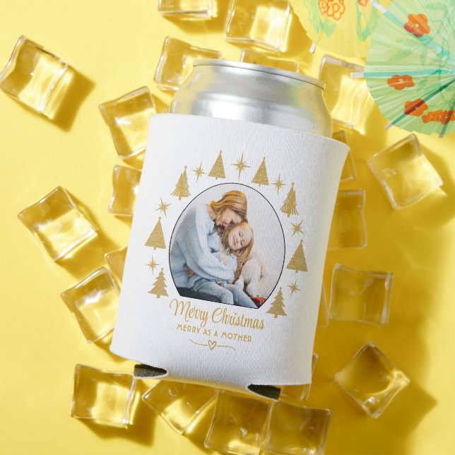 Porta-lata Merry Christmas Merry As A Mother White Gold Photo (Verão in situ)