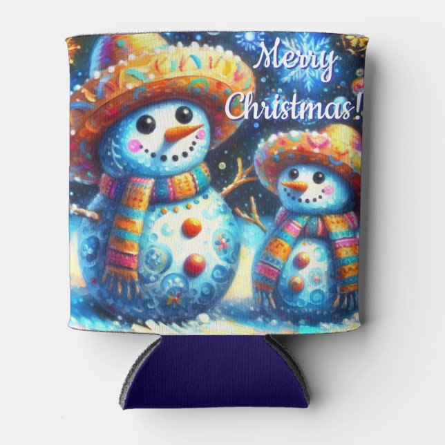 Porta-lata Mexicanos de Arte Folclórica Snowman Pessoas de ne (Frente)