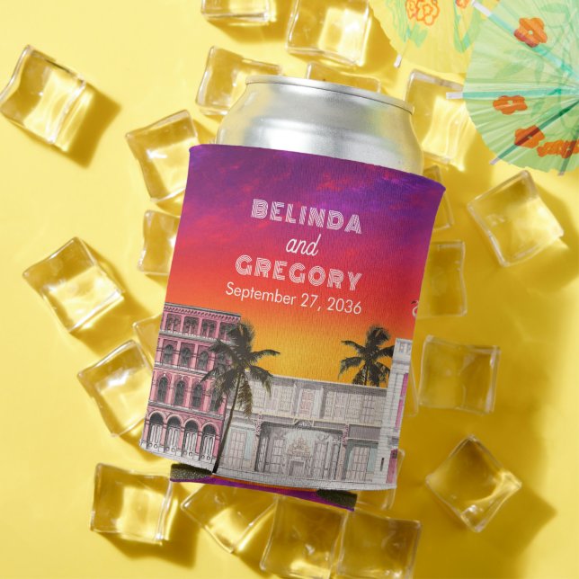 Porta-lata Miami Beach Rainbow Row Charleston Palm Wedding (Verão in situ)