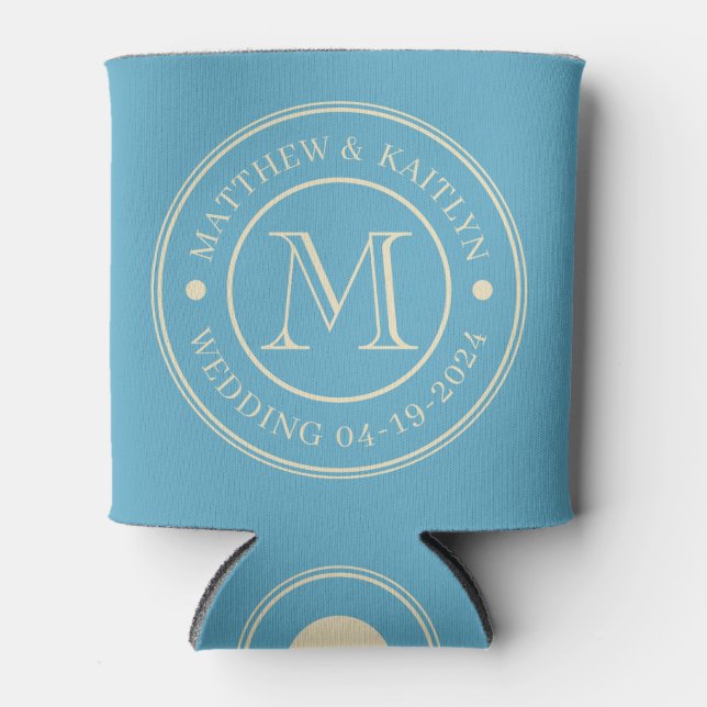 Porta-lata Mid-Century Aqua Sky  Wedding Monogram (Frente)