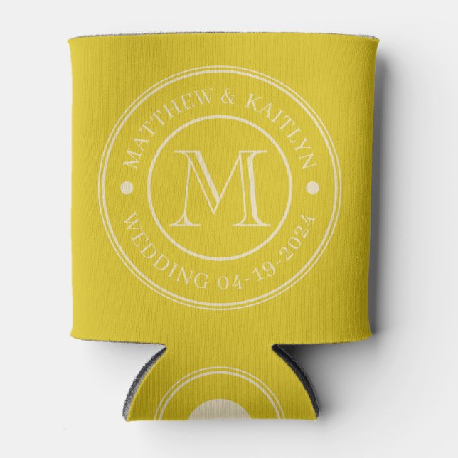 Porta-lata Mid-Century Dark Lemon Wedding Monogram (Frente)