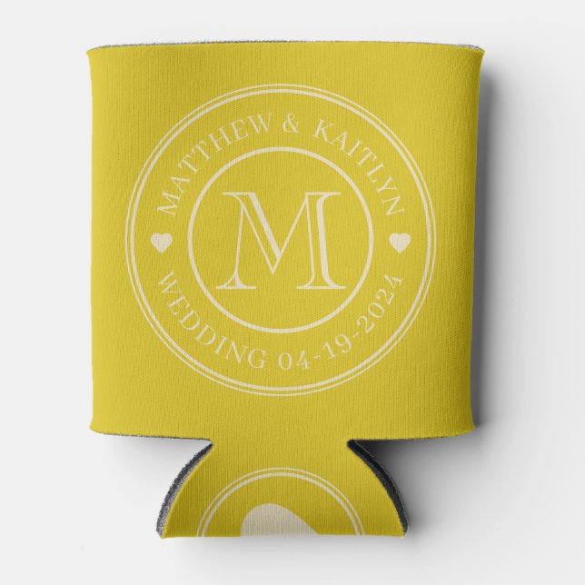 Porta-lata Mid-Century Dark Lemon Wedding Monogram Heart (Frente)