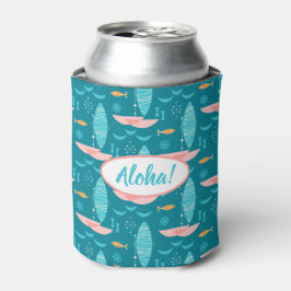 Porta-lata Mid Century Pink Catamaran - Blue Background