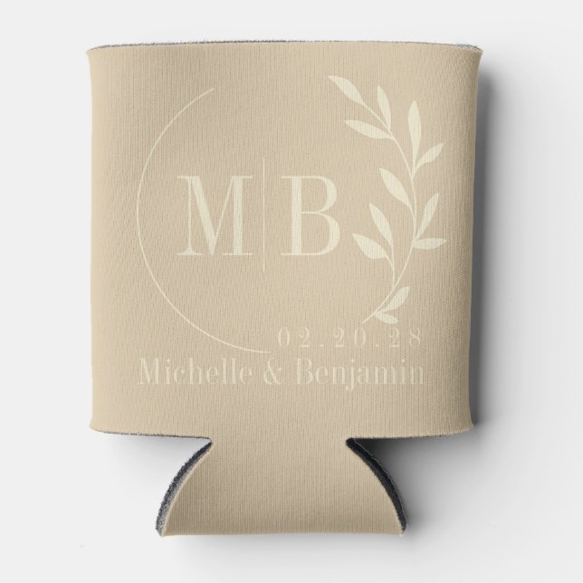 Porta-lata Mid-Century Sand Dune Leaf Wedding Monogram (Frente)