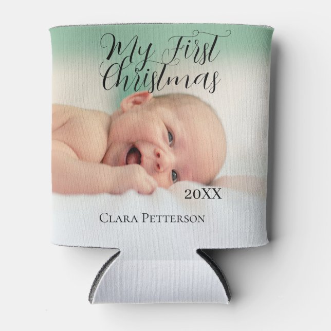 Porta-lata Minha primeira foto de bebê de Natal adiciona nome (Frente)