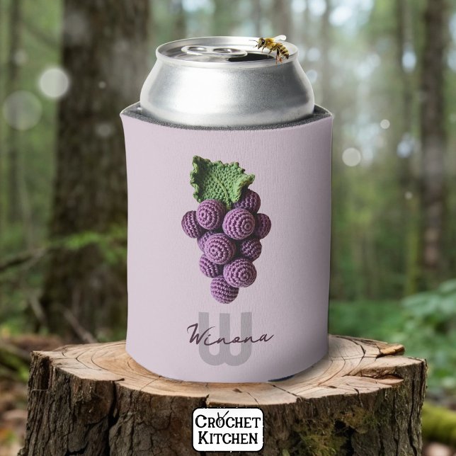 Porta-lata Mínimo Roxo Vovó Chic Crochet Nome (Criador carregado)