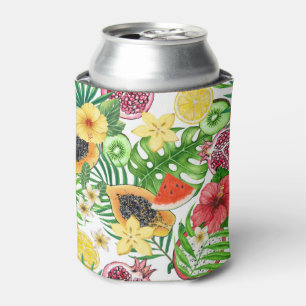 Porta-lata Mistura tropical de frutas, flores e folhas em bra
