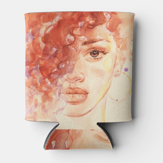 Porta-lata Moda Afro-Americana, ilustração com aquarela. (Frente)