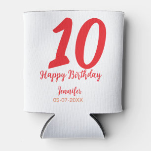 Porta-lata modelo vermelho de 10º aniversário adicionar nome 