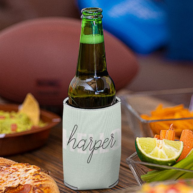 Porta-lata Modern Pastel Mint Hello E Você Nome (Criador carregado)