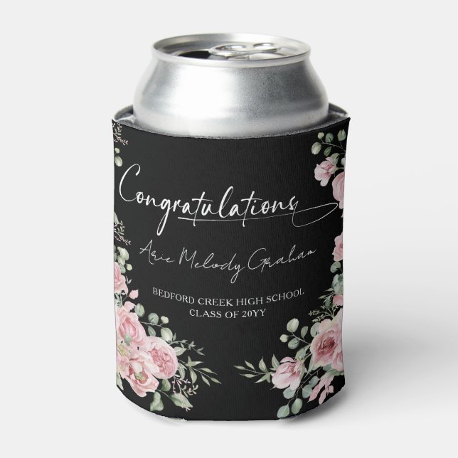 Porta-lata Modern Pink Roses Congratulations Graduation (Can Front)