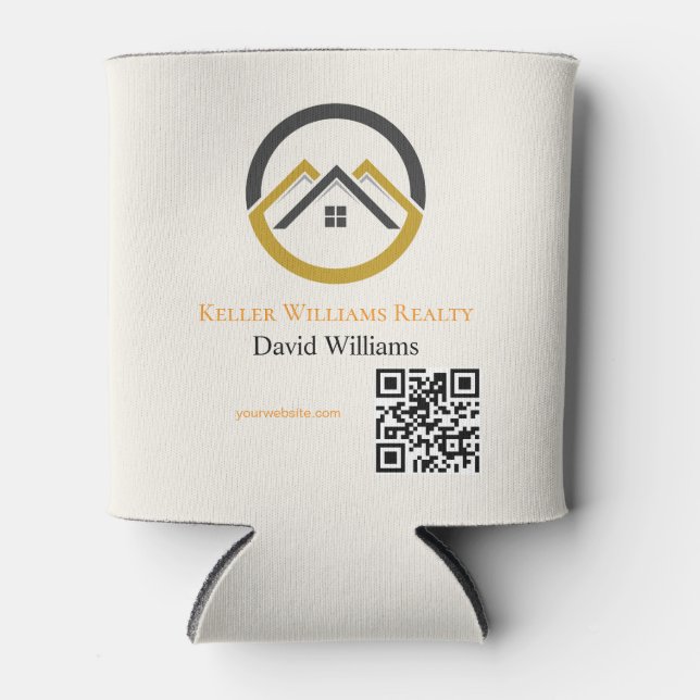 Porta-lata Modern Real Estate white and gold custom logo  (Frente)