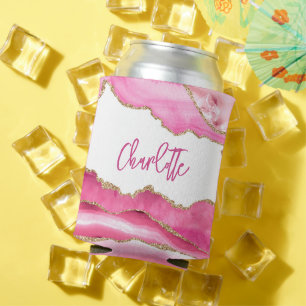 Porta-lata Moderno Tendencial Rosa Ágata Dourado Brilho Perso