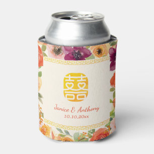 Porta-lata Moldura floral colorida bege casamento chinês