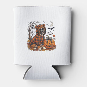 Porta-lata Moletom Xadrez Cachorro Boxer Abóbora de Halloween