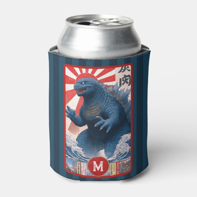 Porta-lata Monogram Blue Asian Lizard Monster Bold Retro Cool (Can Front)