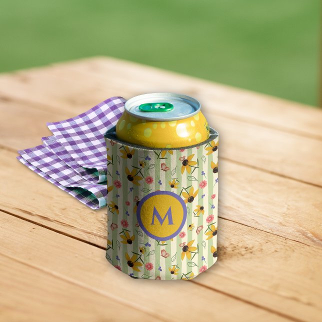 Porta-lata Monogram Coneflower Butterfly Floral Patterned (Monogram Coneflower Butterfly Floral Patterned Can Cooler)