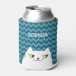 Porta-lata Monograma Azul Chevron Fofo para Garrafa de Gato