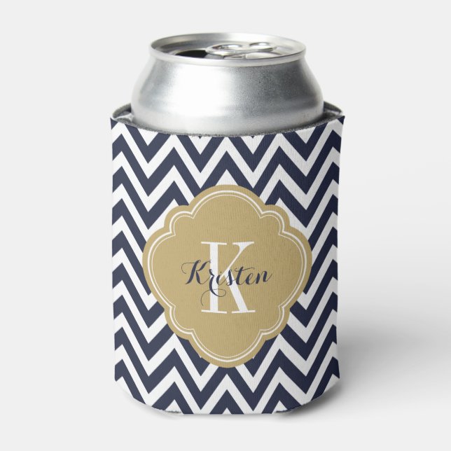 Porta-lata Monograma Azul e Dourado Chevron marinho (Can Front)