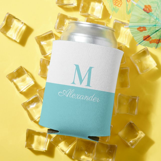 Porta-lata Monograma Branco Azul Moderno Costeiro (Verão in situ)